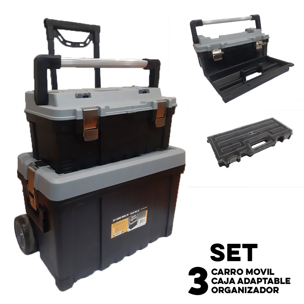 Set De Caja De Herramientas Tool Box Carro 26'' + Caja De Herramientas  22'' + Organizador 656 X 365 X 440 Mm