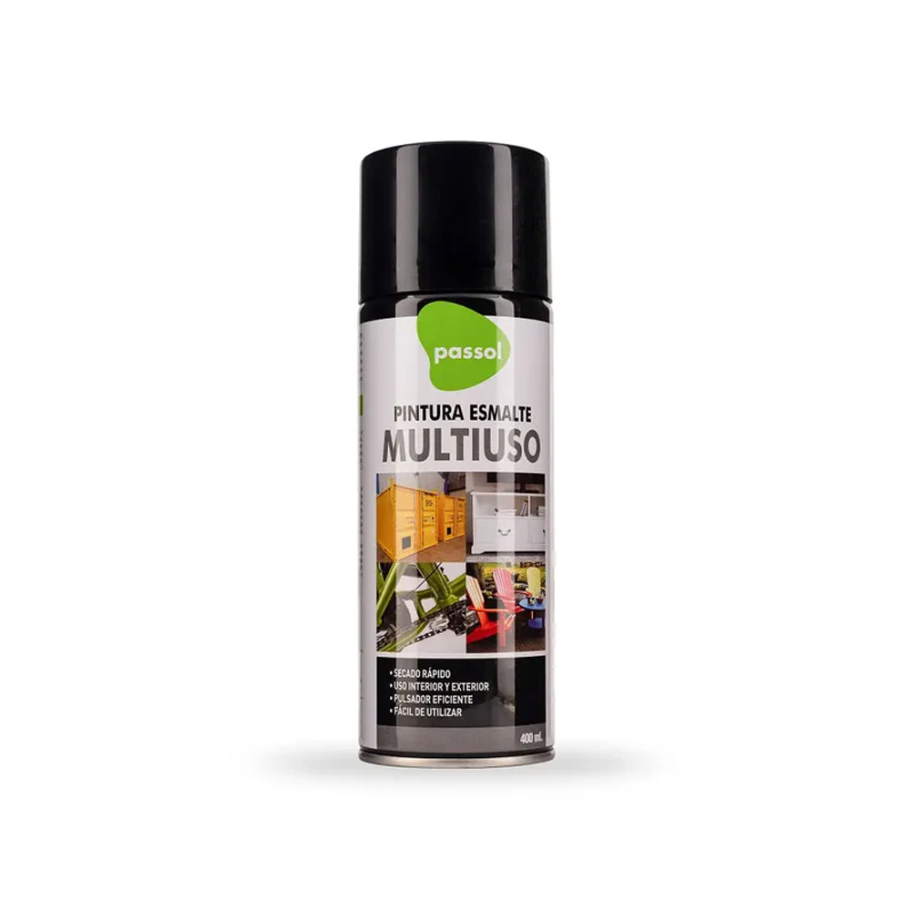 Spray Esmalte Acrilico Negro Brillante Secado Rapido 400 Ml Passol Mod: 101715002