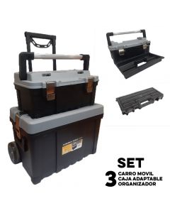 Set De Caja De Herramientas Tool Box Carro 26'' + Caja De Herramientas  22'' + Organizador 656 X 365 X 440 Mm