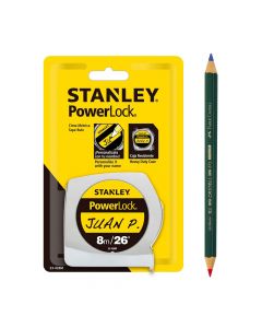 Huincha De Medir Stanley Power Lock Personalizada 8 Mts + Lapiz Bicolor Faber Castell